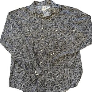 Cinch Shirt Boys XL (14) Black Paisley Long‎ Sleeve Cowboy Western Pearl Snap